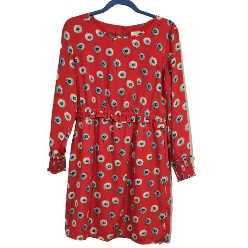 J. Crew Women's Dandelion Print Long Sleeve Dress Ruffle Elastic Cuff‎ Size 8